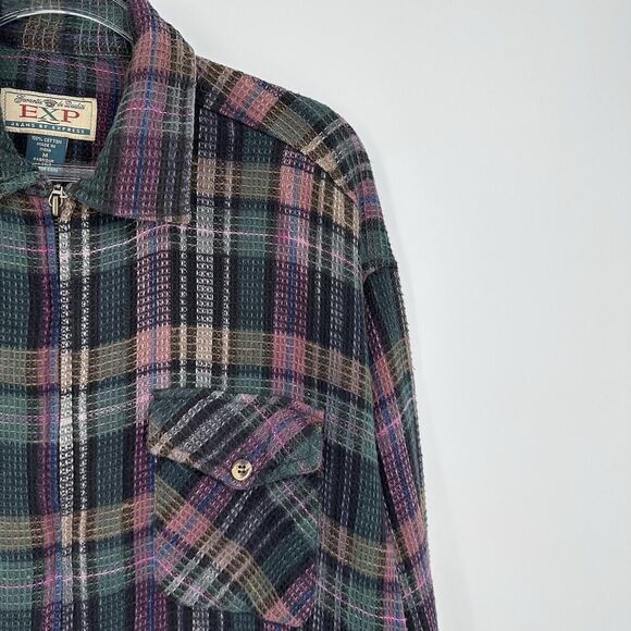 Vintage Express Shacket Womens Size M Purple Plaid Zip 90s Cotton Waffle Knit - Picture 6 of 14